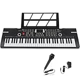 61 Keys Keyboard Piano, Electronic Digital Piano with Built-In two Speaker Microphone, With Sheet Stand, Portable Keyboard Gift Teaching for Beginners - Black