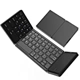Foldable Keyboard, HAMOPY Portable Tri-Folding Wireless Keyboard with Sensitive Touchpad Mouse, Rechargeable Keyboard Mini Travel Keyboard for Windows iOS Android Phone PC Table, Sync up to 3 Devices