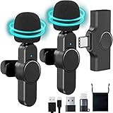 Wireless Lavalier Microphone, Wireless mic Clip on Lapel Microphone VASSRO for Android, iPhone, Pad, Laptop; Video Recording, Tiktok, Facebook YouTube Live Stream, Interview, Vlog(2 mics)