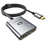 HDMI Splitter 1 in 2 Out, WARRKY 4K HDMI Splitter for Dual Monitors (Duplicate/Mirror) [Metal Case, Gold-Plated] with 3.3 Ft Braided HDMI Cable, 1 Source to 2 Identical Displays for Dual Monitor