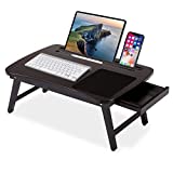BIRDROCK HOME Curved Lap Tray with Storage Drawer & Mouse Pad - Laptop Table for Sitting or Standing - Bed Couch Chair Sofa Lap Tray - Work from Home - Homework Student Floor (Walnut)