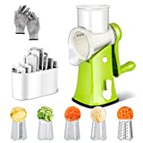 Masthome Rotary Cheese Grater Shredder, Multi-functional Kitchen Mandoline Vegetables Slicer with 5 Interchangeable Blades, Manual Round Mandoline Slicer for Cheese, Nuts, Fruit, Carrot, Cucumber