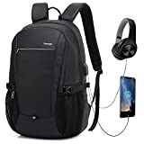 Shanyk Laptop Backpack | Business Slim Travel Backpack with USB Charging & Headphone Ports | Fits 15.6 inch Laptop | Water Resistant Computer Bag for School or College with Anti Theft Pocket (Black)