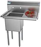 KoolMore 1 Compartment Stainless Steel NSF Commercial Kitchen Prep & Utility Sink with Drainboard - Bowl Size 15' x 15' x 12', Silver