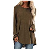 Aniywn Women's Plus Size Sweatshirt Tops Ladies Baggy Long Sleeve Thin Solid Pullover Blouse T Shirts(Brown,L2)
