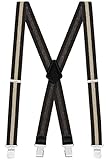 Buyless Fashion Textured Suspenders for Men - 48' Adjustable Straps 1 1/2' - X Back with Metal Clips - 5121-Brown-Tan