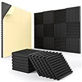 12 pack Acoustic Panels Self-Adhesive, 1' X 12' X 12' Quick-Recovery Sound Proof Foam Panels, Acoustic Foam Wedges High Density, Soundproof Wall Panels for Home Studio,Carbon Black