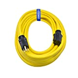 Clear Power 50 ft 12/3 SJTW Heavy Duty Outdoor Extension Cord , Water, Weather & Kink Resistant, Flame Retardant, Yellow, 3 Prong Grounded Plug, CP10145