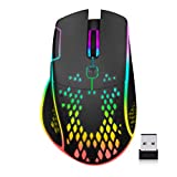 Wireless Gaming Mouse, VEGCOO C30 Silent Click Wireless Rechargeable Gaming Mouse with Double-Click Key and Colorful LED Lights, 3 Level Adjustable DPI, 400mah Lithium Battery for Gaming and Working