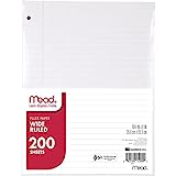 Mead Loose Leaf Paper, Wide Ruled, 200 Sheets, Standard 10-1/2' x 8', Lined Filler Paper, 3 Hole Punched for 3 Ring Binder, Writing & Office Paper, College, K-12 or Homeschool, 1 Pack (15200) , White