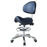 Saddle Stool Rolling Chair with Back Support Ergonomic Seat Hydraulic Adjustable with Footrest for Home Office Dental Salon Shop Use(FOHGFNT),Black…