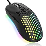 RGB Honeycomb Wired Mouse, Ultra Lightweight LED Wired Computer Mouse with 7 Buttons, Ergonomic USB Mouse for PC, Laptop, Computer Gamers (Black)