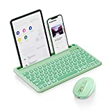 Doukible Backlit Bluetooth Keyboard & Mouse, Multi Device Compact Wireless Keyboard with RGB Mouse Combo for Mac OS, iOS, iPad Pro/Air, New iPad 10.2, Android Tablet, Windows - Green