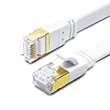 CAT 8 Ethernet Cable 100FT, High Speed 40Gbps 2000MHz SFTP Flat Internet Network LAN Cable with Gold Plated RJ45 Connector for Router, Modem, PC, Switches, Hub, Laptop, Gaming, Xbox (White, 100ft/30m)