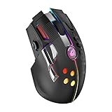 Wireless Gaming Mouse Multifunctional Bluetooth Mice Up to 12000 DPI Pixart 3325 Gaming Chip RGB Effect 11 Macro Programmable Buttons Joystick Ultralight Honeycomb Mouse for PC Mac Laptop(Black)