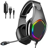 Over-Ear Wired Gaming Headset with Microphone for Laptop PS4 PS5 Nintendo Xbox One PC Noise Cancelling Computer Professional Gaming Headphones with LED Lights, Gifts for Birthday