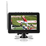 ciciglow Car Digital TV, 7in Digital TV FM Radio,Rechargeable Battery Powered Portable TV Support AV, Memory & MMC Card,USB with Remote Control and Stand Small for Car Kids Travel