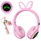 Pink Kids Wireless Bluetooth Headphones,Cute Butterfly Over-Ear Headphones with Built-in Microphone,Wireless and Wired Headset for Phones,Tablets,PC,Laptop, for Boys Girls Toddler,Pink
