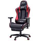 Hbada Gaming Chair Ergonomic Racing Chair High Back Computer Chair with Height Adjustment Headrest and Lumbar Support E-Sports Swivel Chair with Adjustment Footrest,Red and Black