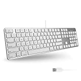 Macally Ultra-Slim USB Wired Keyboard with Number Keypad for Apple Mac Pro, MacBook Pro/Air, iMac, Mac Mini, Laptop Computers, Windows Desktop PC Laptops, Silver (SLIMKEYPROA)