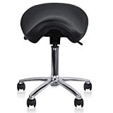 2xhome - Adjustable Backless Rolling Saddle Stool Chair with Wheels Support for Clinic Hospital (Saddle Black)