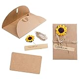 20 Pieces Brown Kraft Paper Envelopes with DIY Blank Handmade Greeting Cards Dried Sunflower Hemp Rope and Sticker for Wedding Birthday Teacher' Day, 4.13' x 2.79'