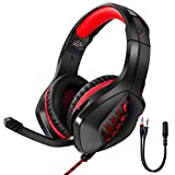 Tyuobox Gaming Headset for PS4, PC, Xbox One Controller, Noise Cancelling Over Ear Headphones with Mic, LED Light, Bass Surround, Soft Earmuffs for Laptop Mac Nintendo Switch Games
