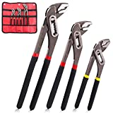 Cimeton 3Pcs Adjustable Alligator Water Pump Pipe Pliers Set 8-Inch, 10-Inch and 12-Inch Groove Slip Joint Pliers V Jaws Pliers Plumbing Pliers with Storage Bag