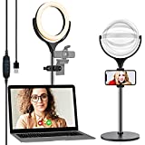 Video Conference Lighting Computer Ring Light - Webcam Laptop Light Ring for Zoom Meetings, Video Recording, TIK Tok, Desktop Circle Ring Light with Stand & Phone Holder, Zoom Lighting for Computer