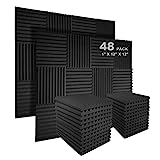 JBER Sound Proof Foam Panels Studio Acoustic Foam Panels,48 Pack 1' X 12' X 12'Soundproofing Wedges Sound Proof Padding Fireproof Acoustic Treatment Foam for Home Office - Charcoal