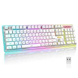 RedThunder K10 Wireless Gaming Keyboard, Rechargeable 3000mAh 2.4G LED Backlit Wireless Keyboard, Ergonomic Keyboard with Mechanical Feeling Keys for PC PS4 Xbox One Mac, Teclado Gamer, White