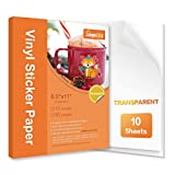 Printable Vinyl Sticker Paper for Cricut,Transparent No-waterproof, Clear Decal Paper 10 Sheets Self-Adhesive Labels Crafts,Dries Quickly Tear Resistant-for Any Epson HP Canon Sawgrass Inkjet Printer