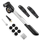 Mini Bike Pump with Pressure Gauge - Presta & Schrader Bike Tire Pump for Road & Mountain Bike - 120 PSI Portable Bicycle Pump with Tire Repair Kit (Style A)