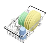 Expandable Dish Drying Rack Over The Sink Small Dish Drainer in Sink Adjustable Rustproof Sink Strainers for Kitchen-304 Stainless Steel