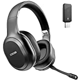 COOSII Wireless Headphones with Microphone with Plug & Play USB Dongle Adapter for PC Computer Laptop,Over Ear Stereo Sound 40hrs Bluetooth Headset with Mute for Gaming Chromebook Cellphone Office