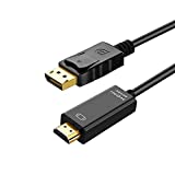 DisplayPort to HDMI Adapter, DEORNA 4K DP to HDMI 6 Feet Cable for Dell, HP, Lenovo, Desktop, Laptop, PC, Monitor, Projector, HDTV and More, Plug and Play (Black)