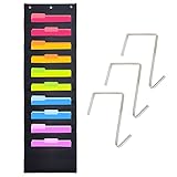 Heavy Duty Storage Pocket Chart for classroom and Office, 10 Pockets, 3 Over Door Hangers Included, Hanging Wall File Organizer for File Folders, School Mailbox, Home/Office Papers & More (Black)