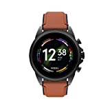 Fossil Unisex Gen 6 44mm Stainless Steel and Leather Touchscreen Smart Watch, Color: Black, Brown (Model: FTW4062V)