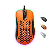 EQEOVGA D10 Pro RGB Lightweight Gaming Mouse PMW3360 12000DPI Optical Sensor, with Lightweight Honeycomb Shell Ultralight Ultraweave Cable for Laptop PC Xbox PS4 Switch Gamer(65G)-Orange Black