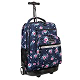 J World New York Sundance Rolling Backpack Girl Boy Roller Bookbag, Navy Rose, One Size