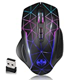 Wireless Gaming Mouse, VEGCOO C8 Rechargeable Wireless Mouse with 2.4G USB Receiver, 3 Level DPI, 400mah Lithium Battery, 7 Buttons, 7 Colors LED Lights for PC/Mac Gamer, Laptop and Desktop…