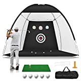 Golf Practice Net, 10x7ft Golf Hitting Aids Nets for Backyard Driving Chipping, Home Golf Swing Training with Targets /1 Golf Mat / 5 Golf Balls / 1 Golf Tees / Bag - Men Indoor Outdoor Sports Game