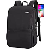 Laptop Backpack for Men Women Large Business Travel Backpacks with USB Charging Port Water Resistant Black College School Bookbag Office Computer Backpack Fits up to 17 Inch Laptop Casual Daypack