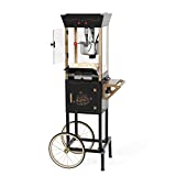Nostalgia Popcorn Maker Professional Cart, 8 Oz Kettle Makes Up to 32 Cups, Vintage Movie Theater Popcorn Machine with Interior Light, Measuring Spoons and Scoop, Black