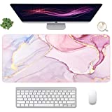 Extended Gaming Mouse Pad(35.4x15.7 in), Large Desk Pad Laptop Computer Keyboard Mat Waterproof Desk Decor Writing Pad for Work, Game, Office, Home - Pink Marble