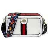 Beatfull Designer Bee Crossbody Purse for Women PU Leather Shoulder Handbag with Black-Red Strip Camera Clucth