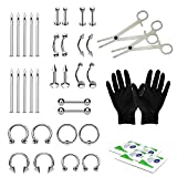 BodyJ4You 36PC Body Piercing Kit | Belly Button Navel Nose Septum Tragus Ear Cartilage Eyebrow | Surgical Steel 14G 16G Horseshoe BCR CBR Barbell Stud Spike | Tools Needles Gloves Clamps