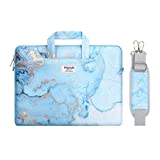 MOSISO Laptop Shoulder Bag Compatible with MacBook Air/Pro, 13-13.3 inch Notebook, Compatible with MacBook Pro 14 inch 2022 2021 M1 Pro/Max A2442, Watercolor Marble Sleeve with Trolley Belt, Turquoise