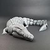 3D Printer Toys Crocodile Toy/Dragon Toys, Relief Anxiety Crocodile Action Figures, 3D Printed Rotatable and Poseable Articulated Crocodile/ Dragon Gifts for Adults (13in-Gray)