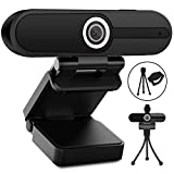 Webcam with Microphone, Web Camera Full Hd 1080P Webcam with Cover Tripod, Laptop PC Desktop Computer Camera Windows Mac Os for Video Calling Streaming Gaming Zoom YouTube Skype Hangouts Facetime